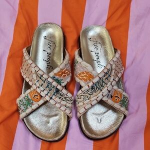 Free People Gold and Cream Embroidered Sandals